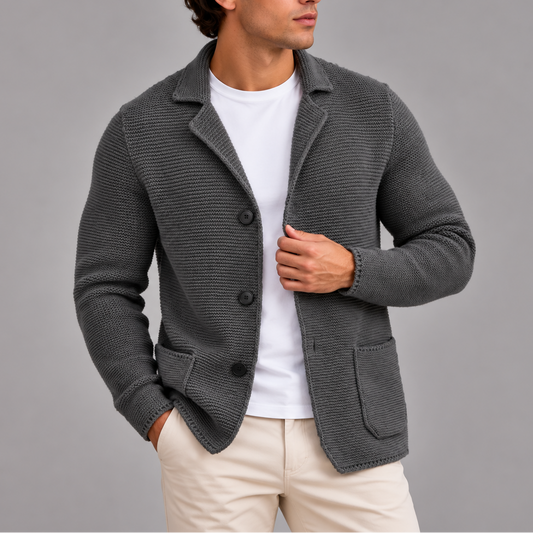 Cardigan blazer en maille homme à boutonnage devant et manches longues