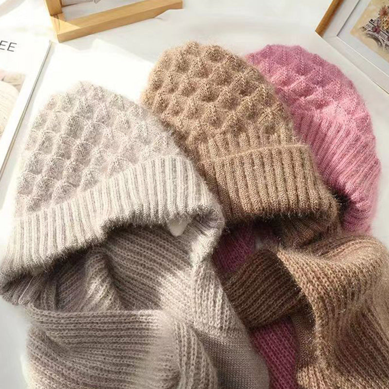Women's ribbed knit hat and long scarf set with ear coverage