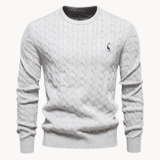 Men's cable knit sweater with crew neck and long sleeves