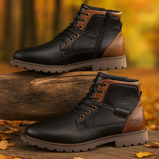 Men's urban lace-up ankle boots with side zipper and lug sole
