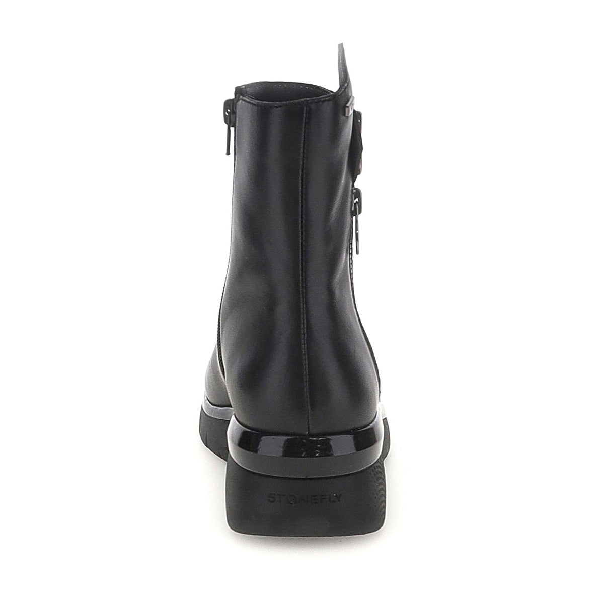 Black ankle boots with twin side zippers and platform soles