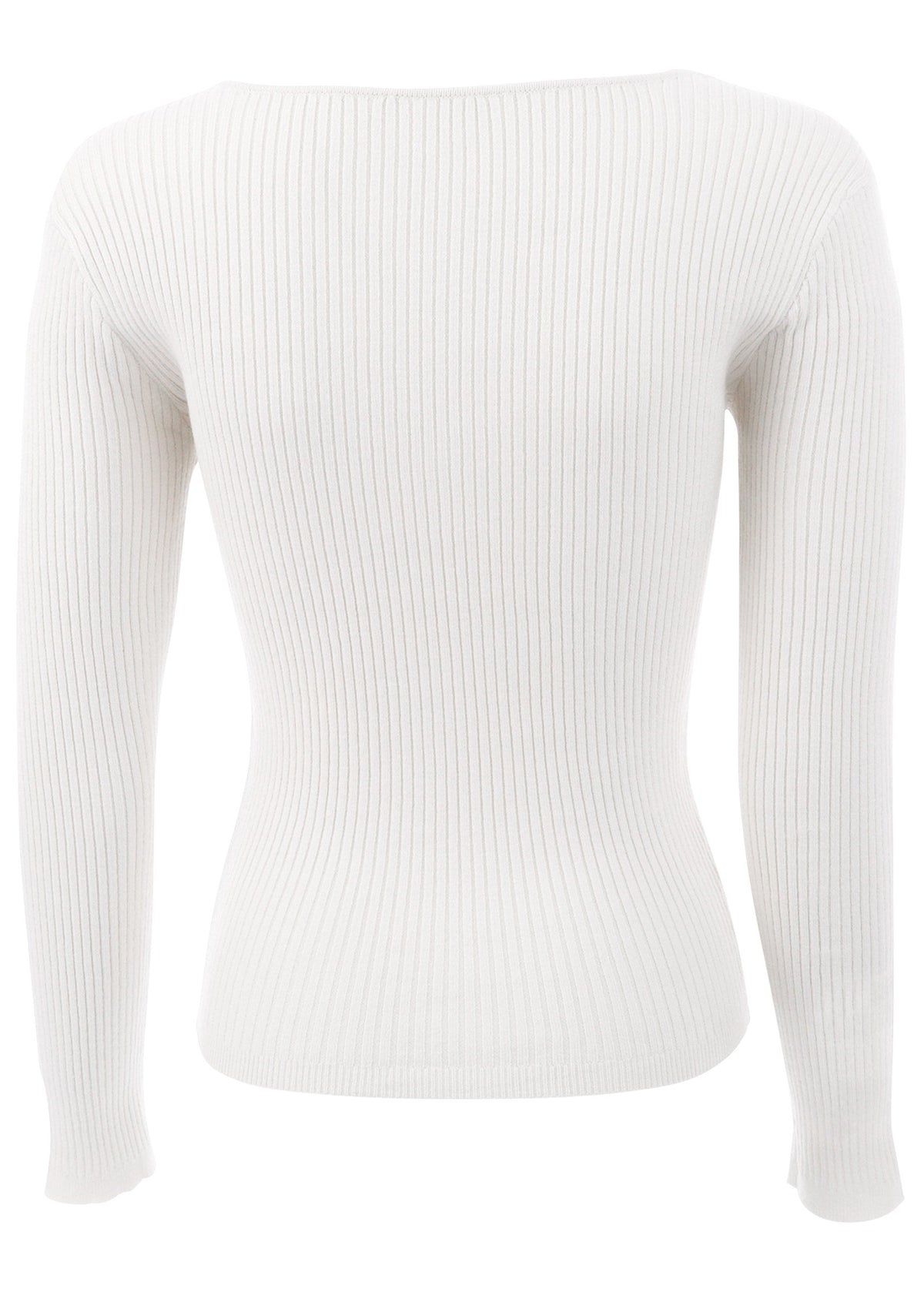 Women's cream ribbed sweater with twist front and long sleeves