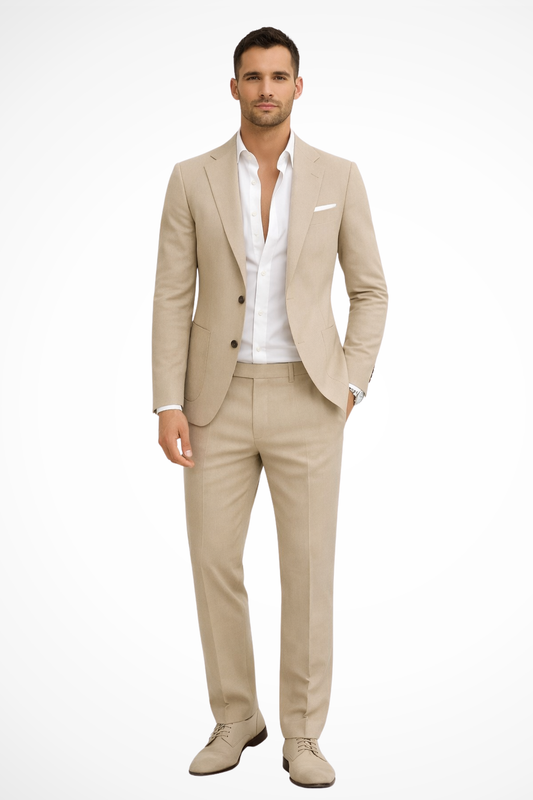 Men's two-piece suit with notch lapel blazer and matching trousers