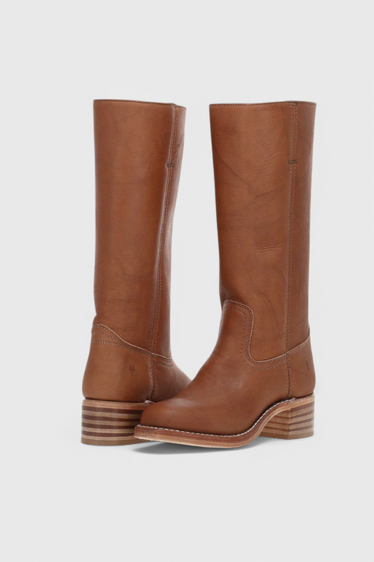 Tall pull-on boots with square toes and low block heels