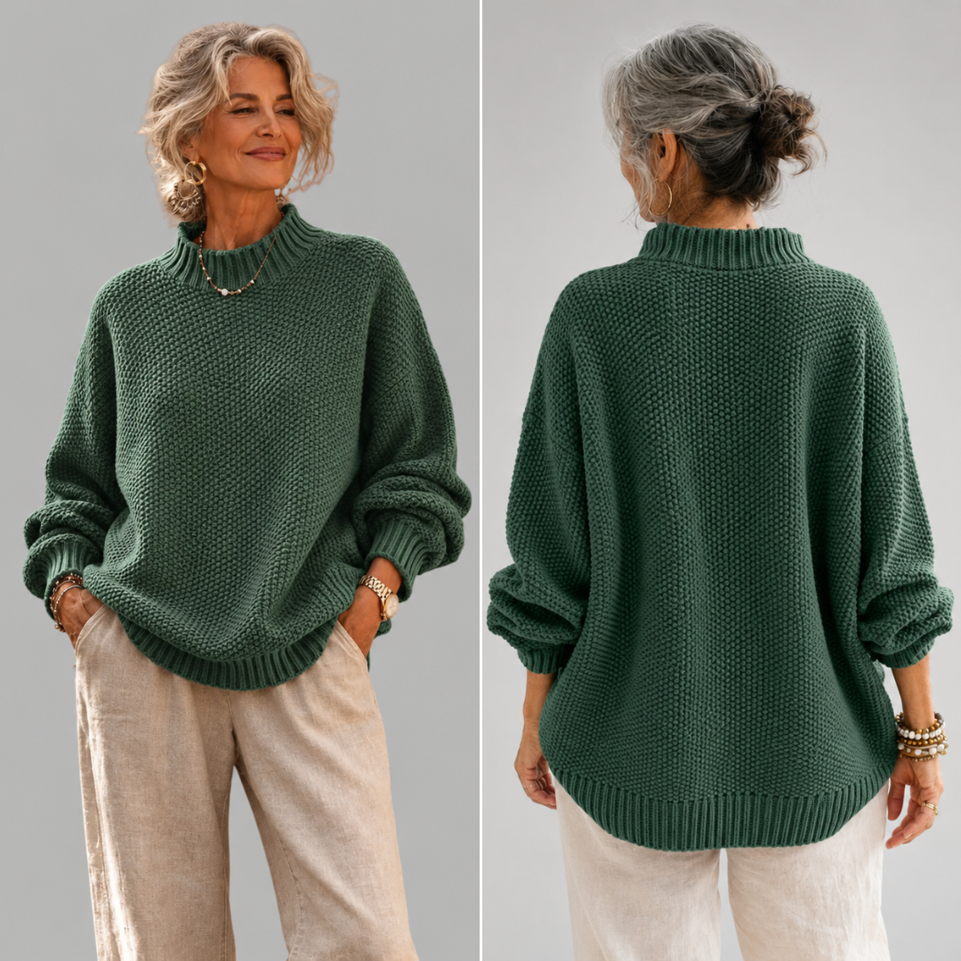 Women's textured knit jumper with mock neckline and long sleeves