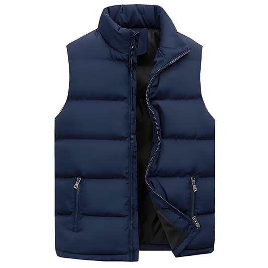 Men's quilted puffer vest with stand collar and zip pockets
