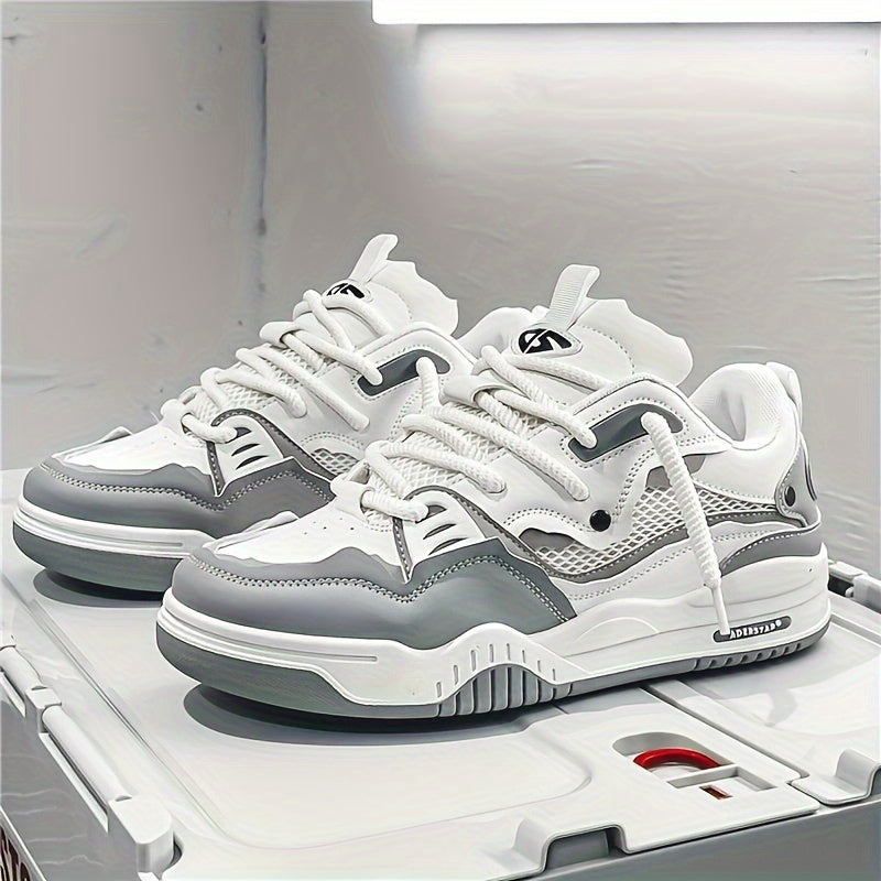 Men's geometric lace-up sneakers with chunky soles and contrasting panel details