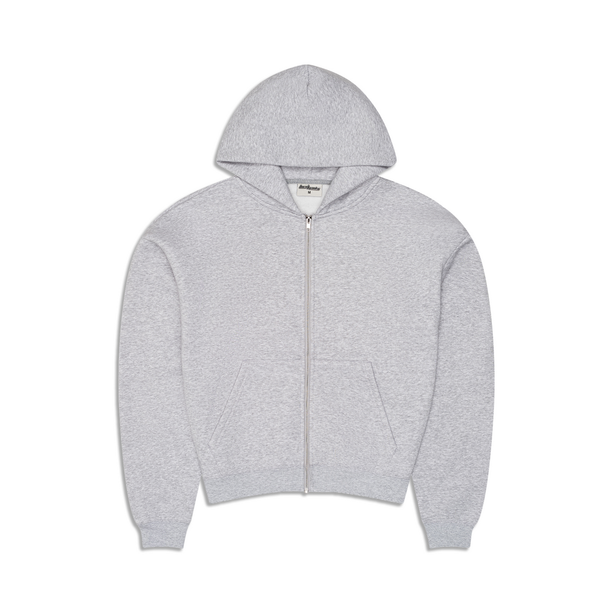 Men's heather grey zip-up hoodie with hood and kangaroo pocket