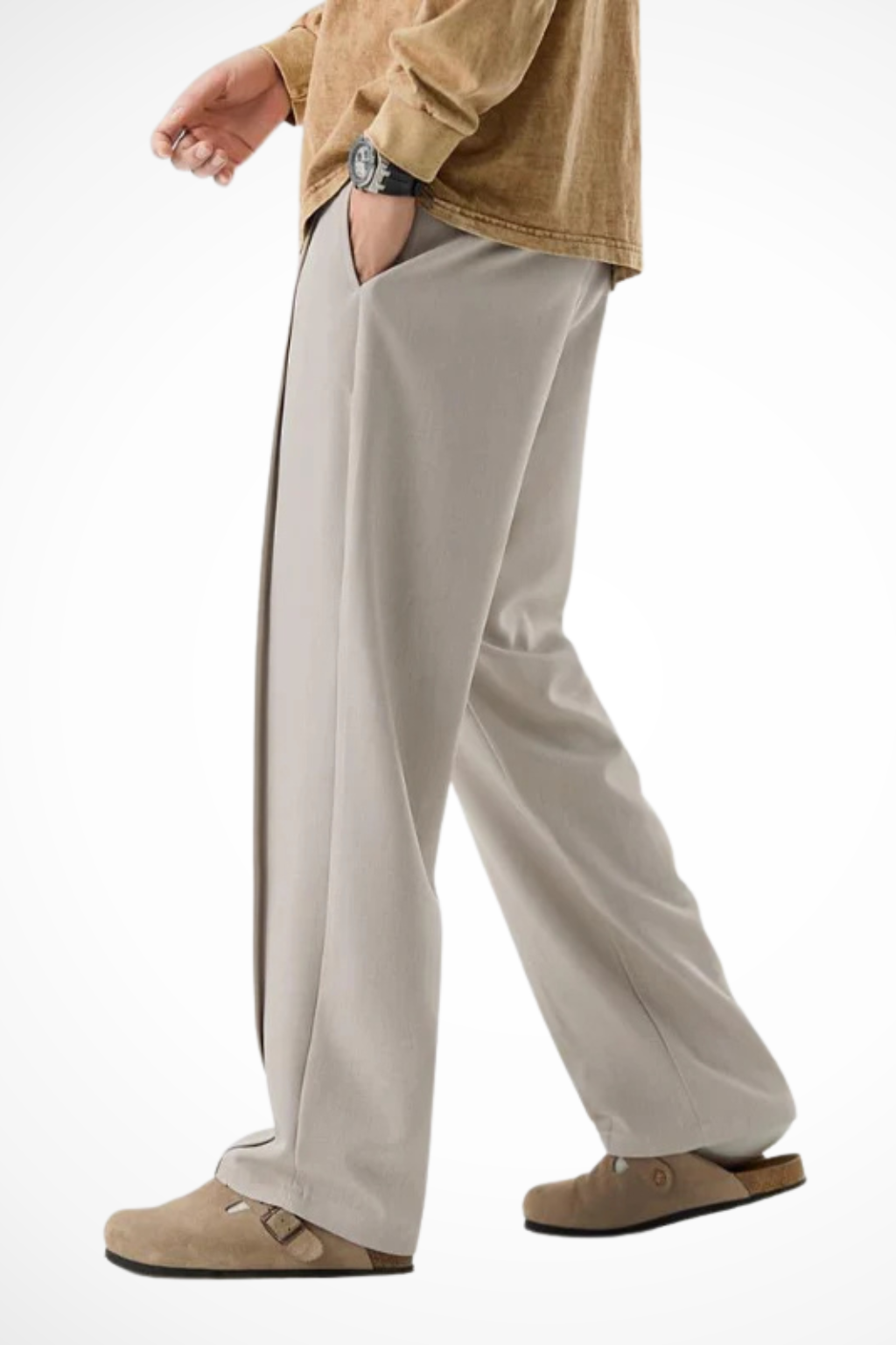 Men's wide-leg tailored trousers with front pleats and straight hems