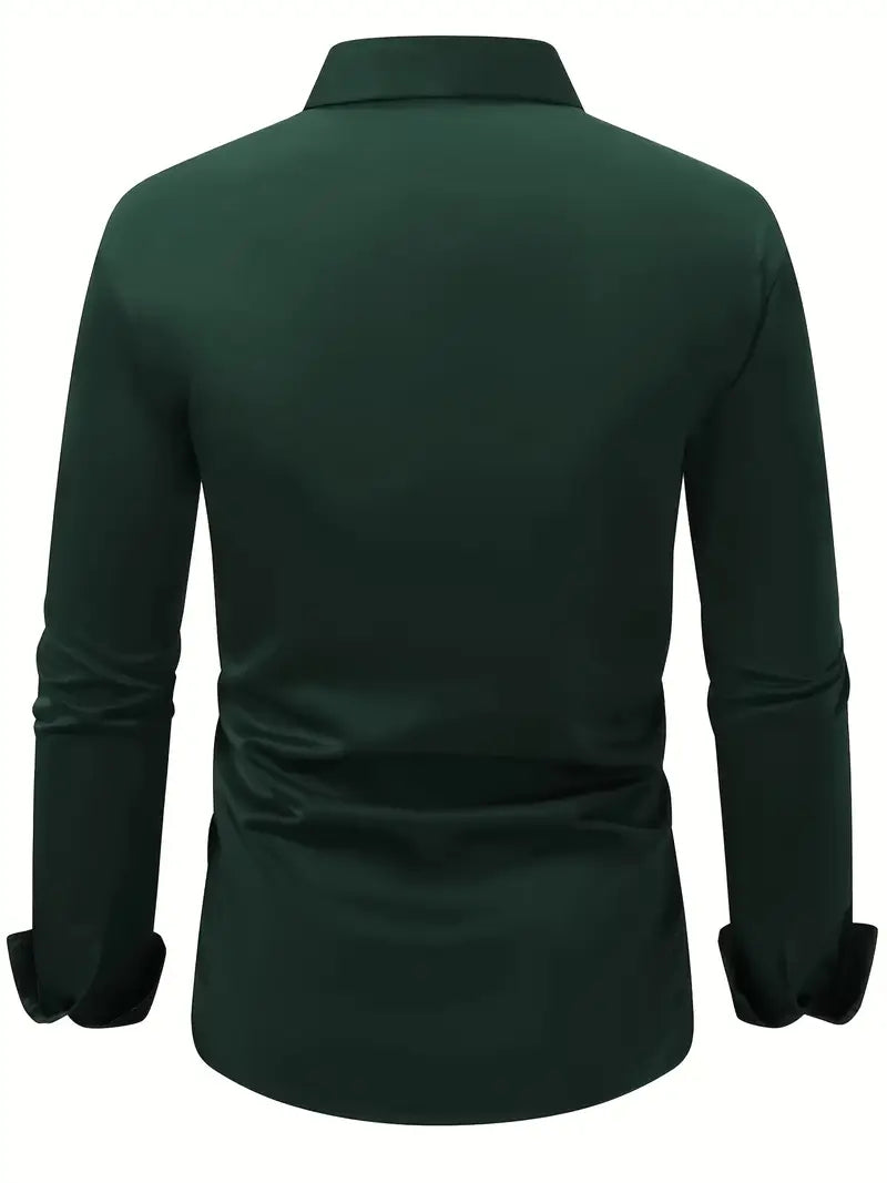 Men's slim fit long sleeve shirt with pointed collar and button front