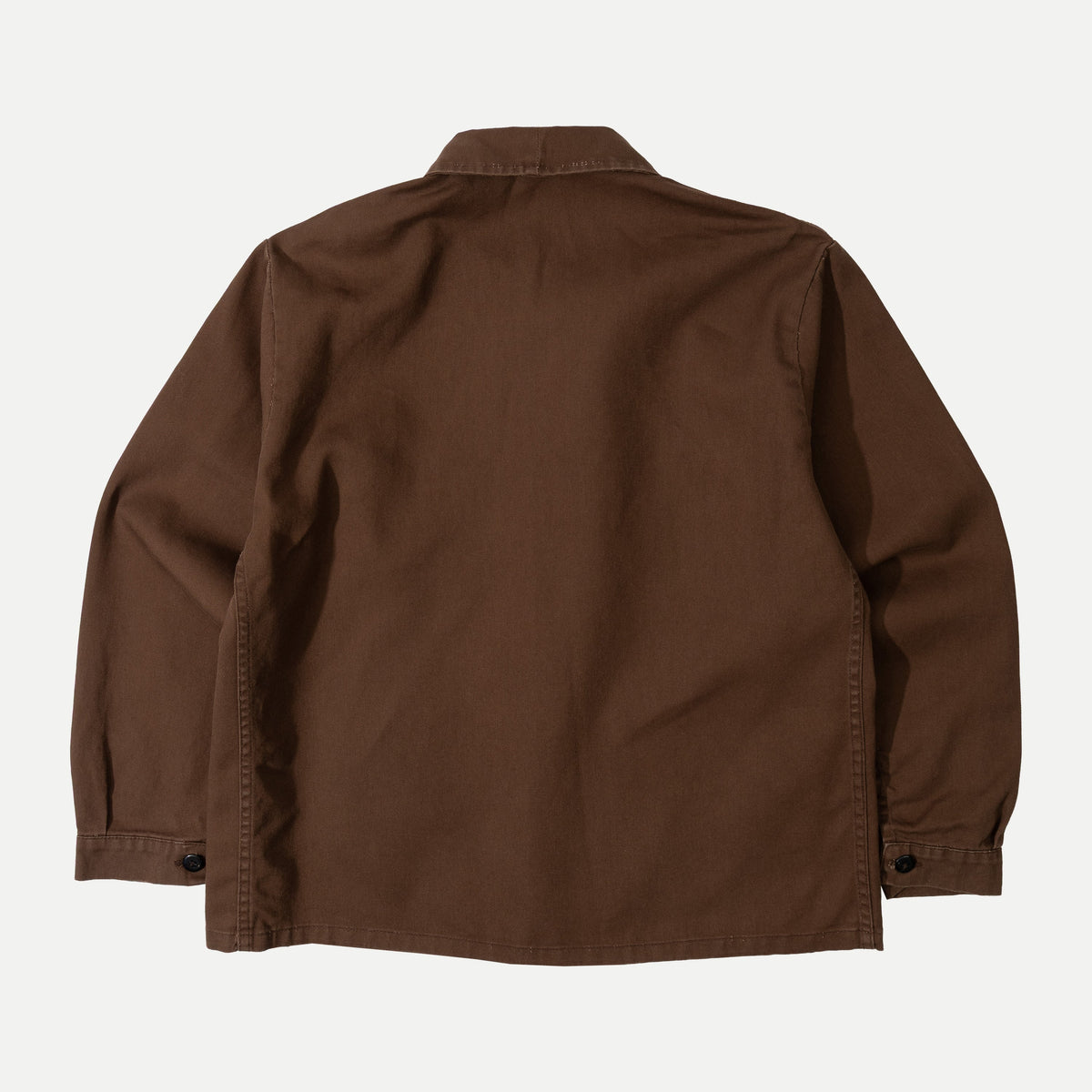 Men's brown utility jacket with shirt collar, long sleeves and four patch pockets