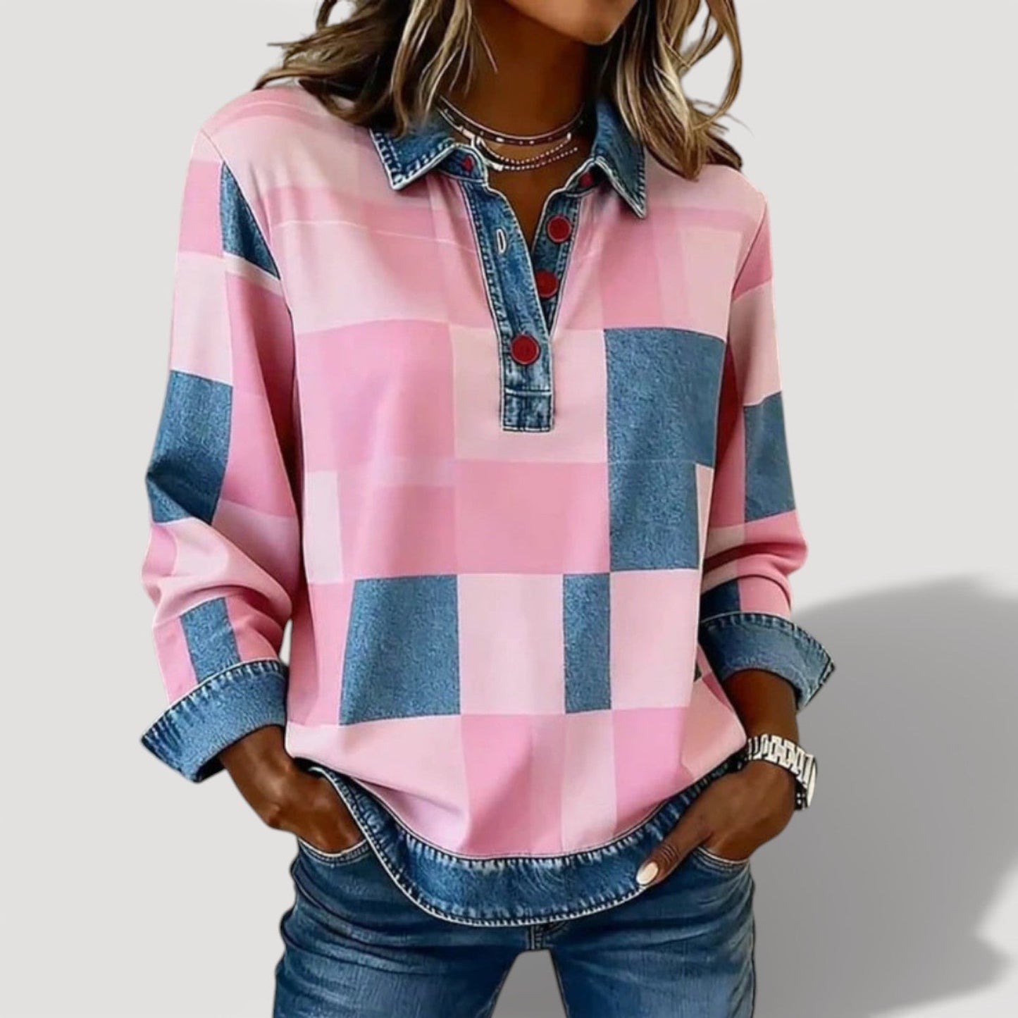 Cassandra Check Collared Top 2