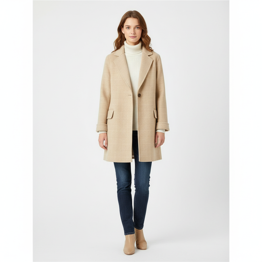 Women's checked trench coat with notch lapel and patch pockets
