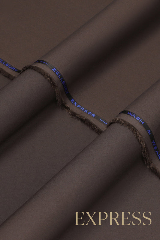 Close-up of smooth suit fabric with branded trim