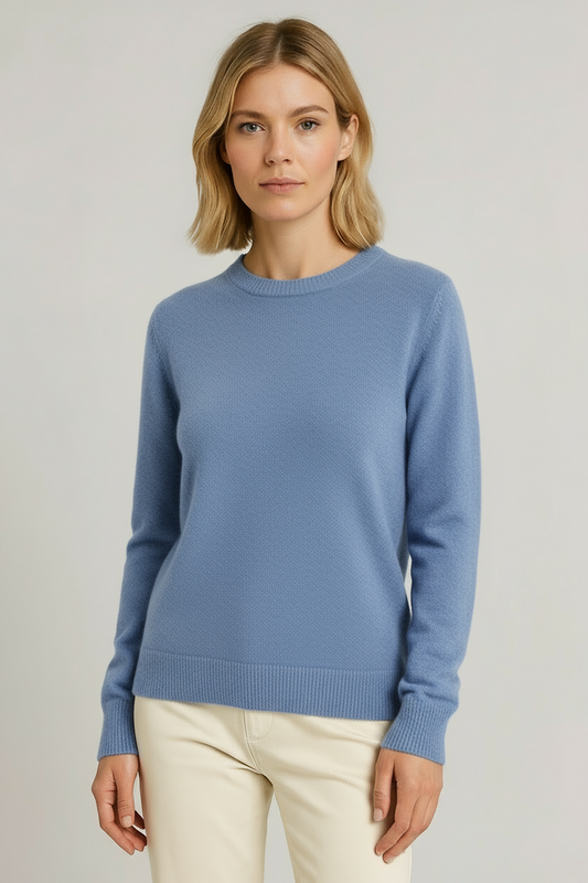 Women's plain crewneck sweater with long sleeves and ribbed trims