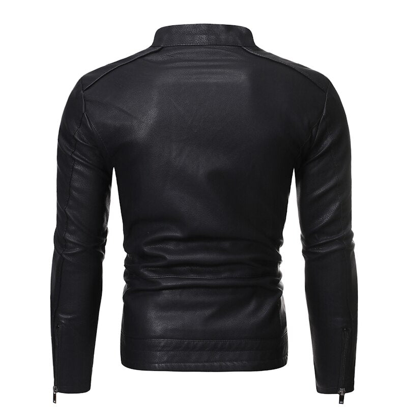 Men's fitted stand collar jacket with long sleeves and zipped chest pocket