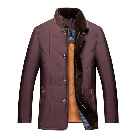 Men's quilted jacket with stand collar, long sleeves and front pockets
