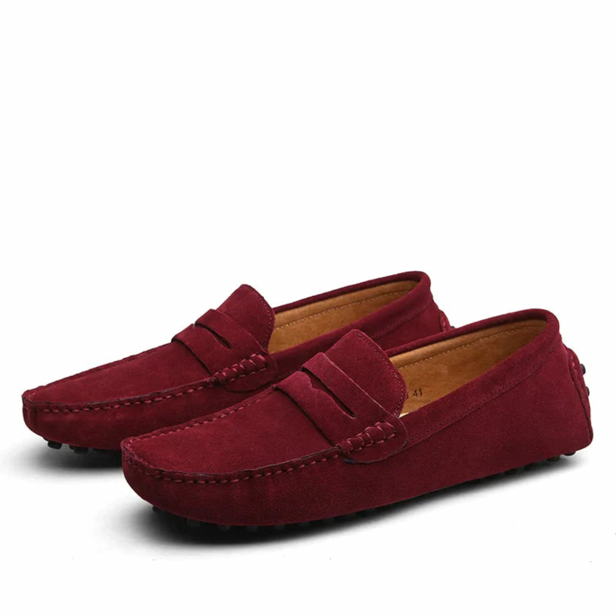 Men's slip-on loafers with moc toe stitching and penny strap detail