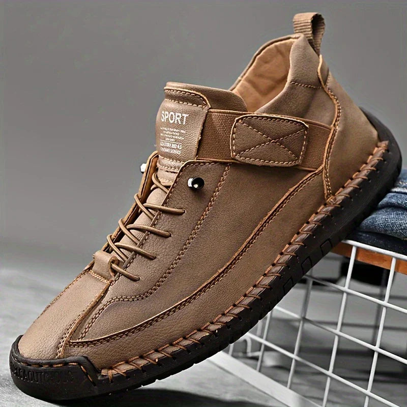 Women's high-top lace-up sneakers with ankle strap and stitched flat sole