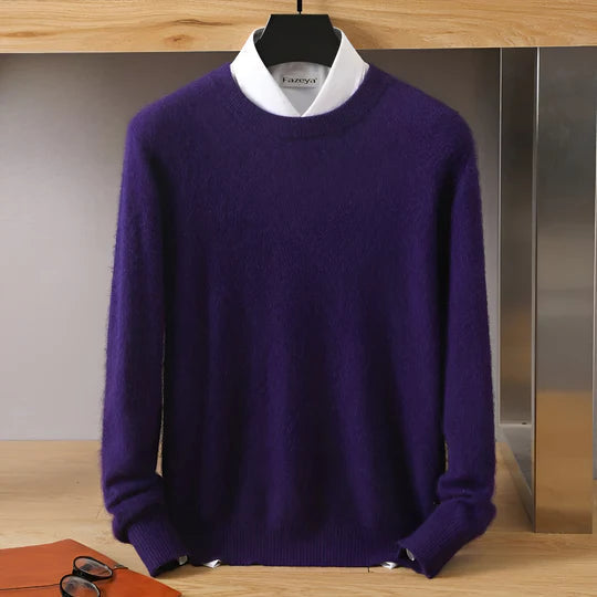 Men's plain crew neck sweater with long sleeves and ribbed trims