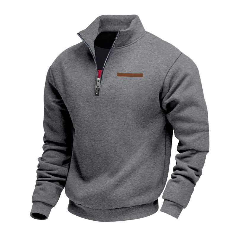 Men's quarter-zip sweater with mock neck and long sleeves