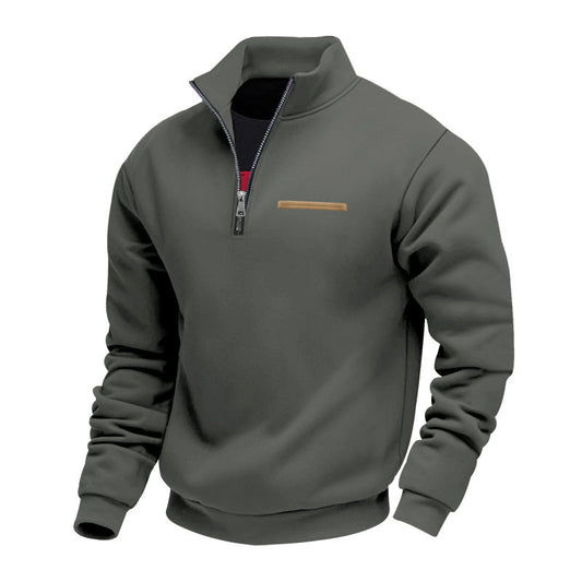 Men's quarter-zip sweater with mock neck and long sleeves
