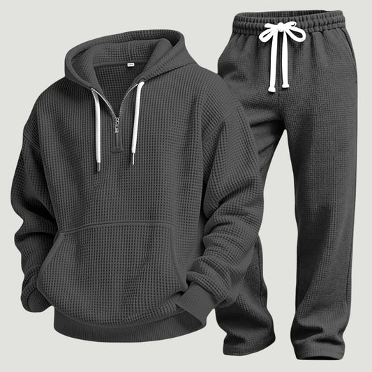 Waffle knit hoodie and full-length jogger trousers set