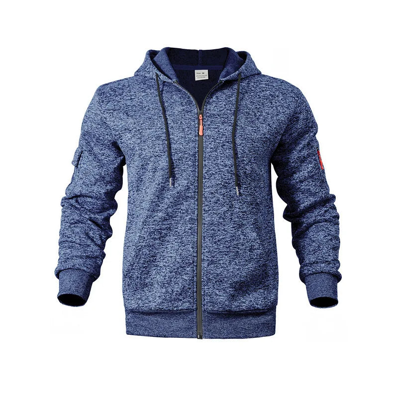 Men's textured hooded jacket with full zip front and long sleeves