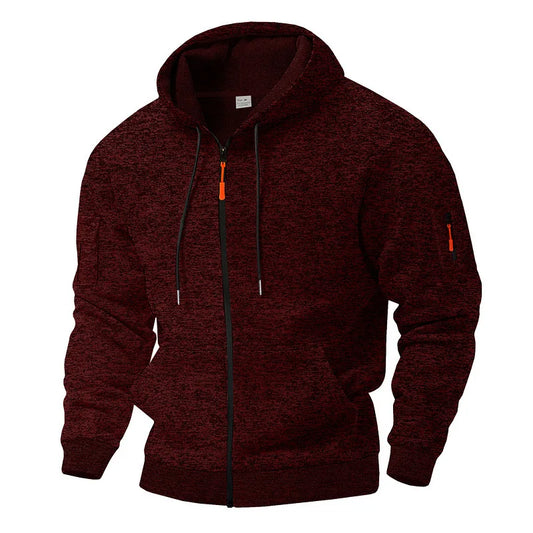 Men's textured hooded jacket with full zip front and long sleeves