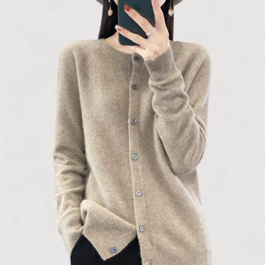 Women's long-sleeve crew-neck button front knit cardigan