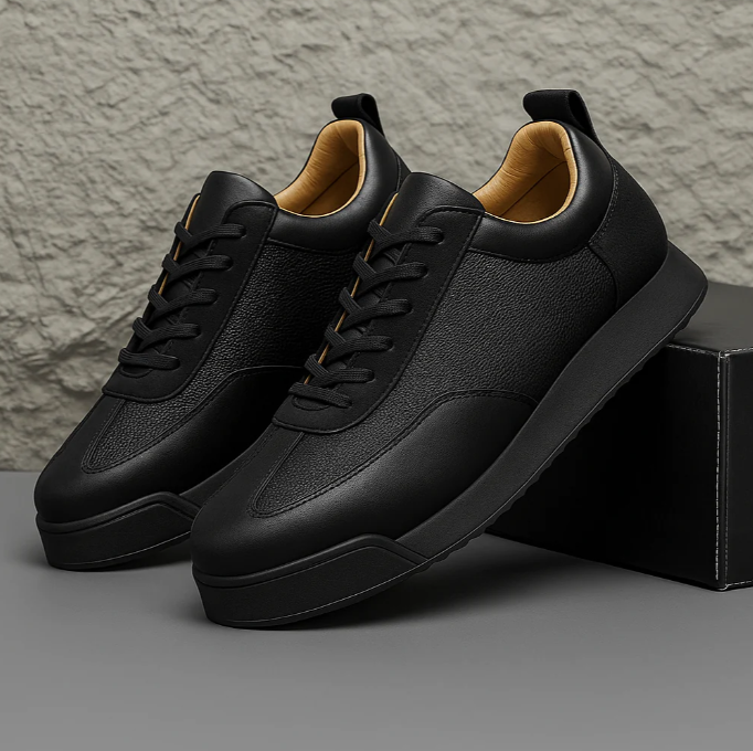 Low-top lace-up sneakers with textured side panels and layered flat soles