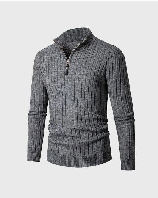 Ribbed high-collar half-zip sweater with long sleeves