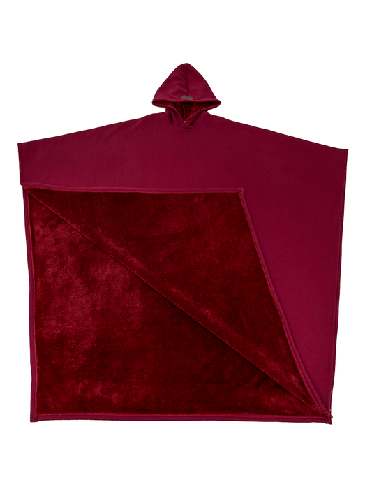 Oversized hooded poncho with plush-looking lining and wide sleeves