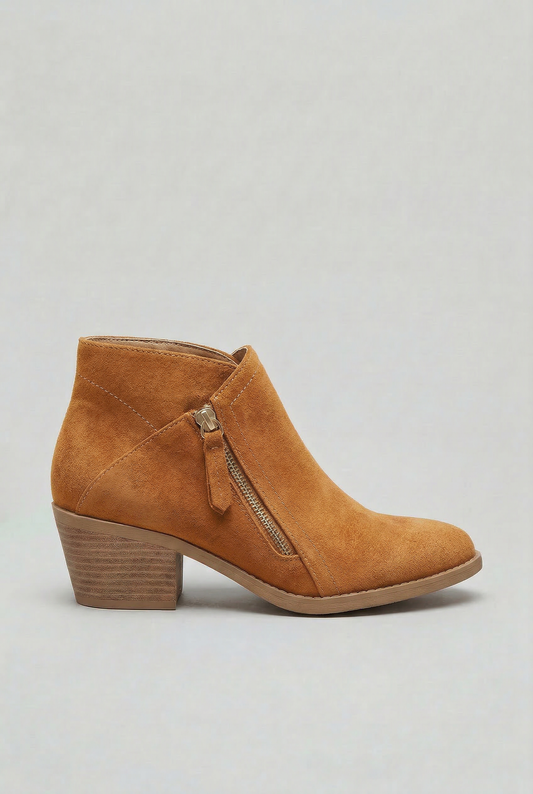 Women's ankle boots with side zipper and block heel