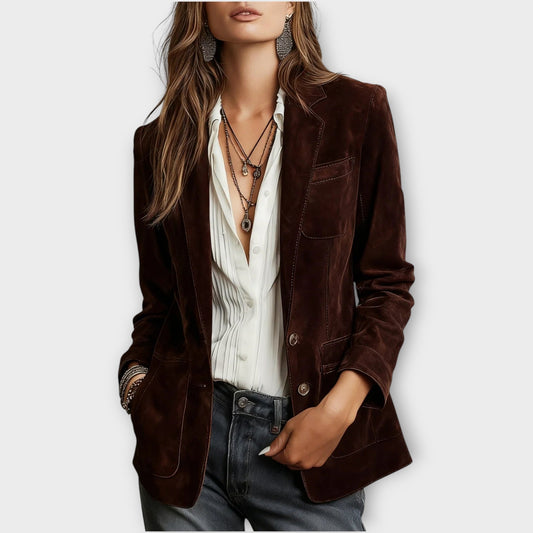 Women's vintage blazer with notched collar, button front and patch pockets