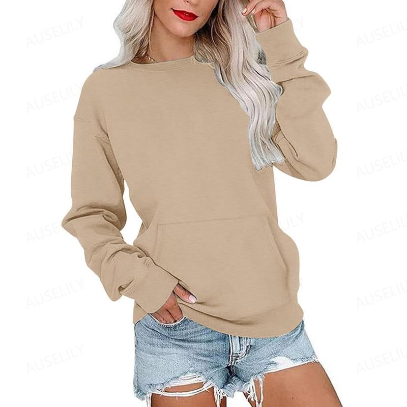 Women's long-sleeve crewneck sweatshirt with front pouch pocket