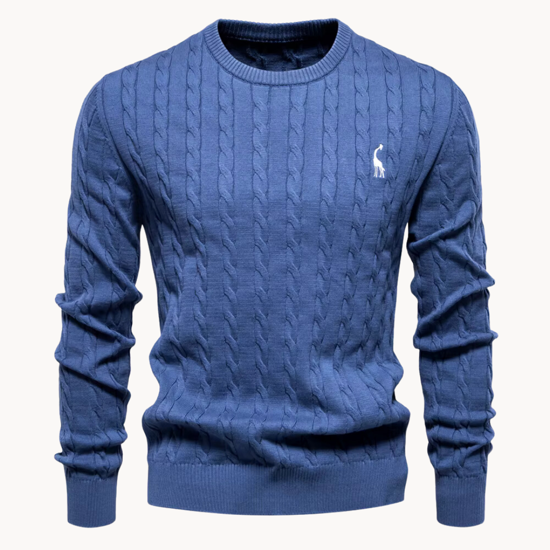 Men's cable knit sweater with crew neck and long sleeves
