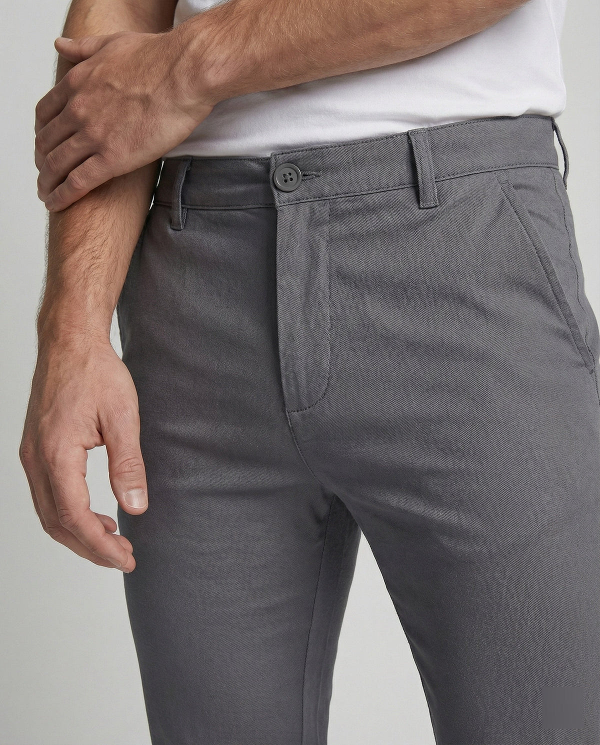 Men's grey slim fit chino trousers, front view