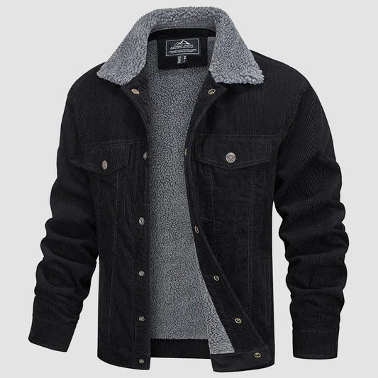 Men's ribbed jacket with sherpa lining, fold-down collar and button front