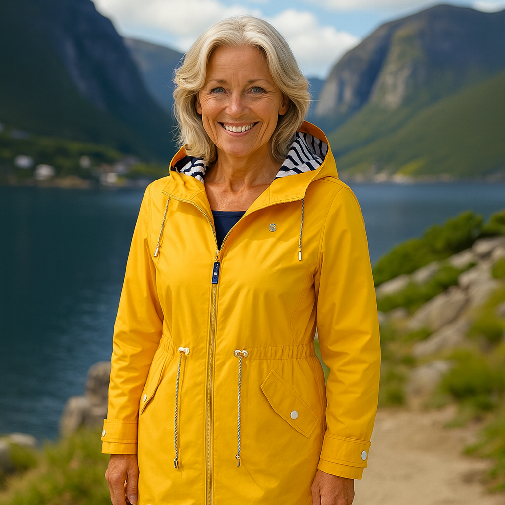 Women's longline hooded parka jacket with drawstring details and angled pockets