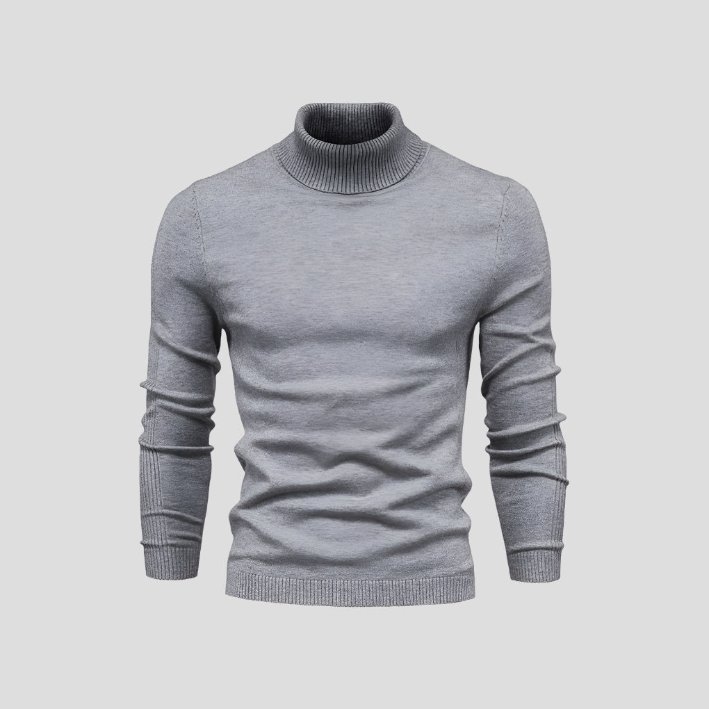 Men's slim-fit ribbed turtleneck sweater with long sleeves