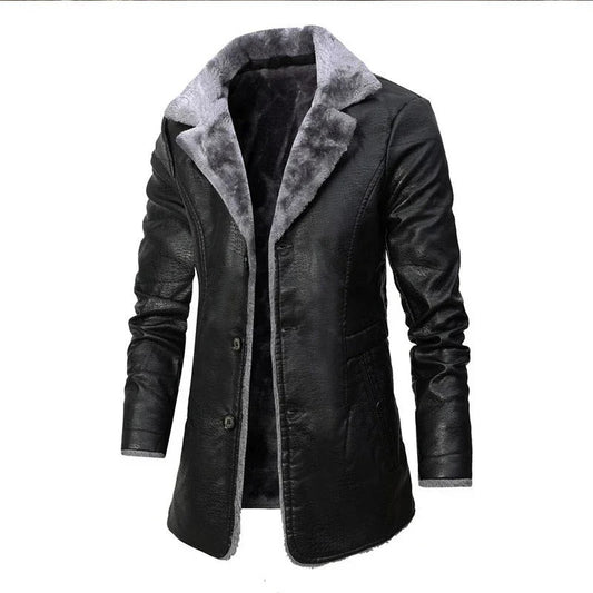Men's structured lined coat with notched lapels and button front