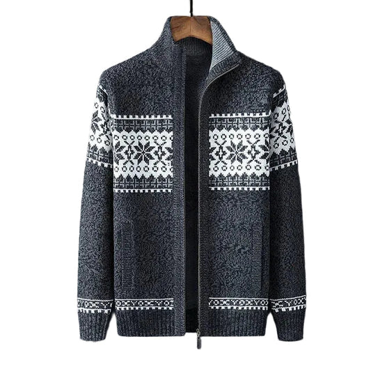 Cardigan zippé homme à motif nordique et col montant, manches longues