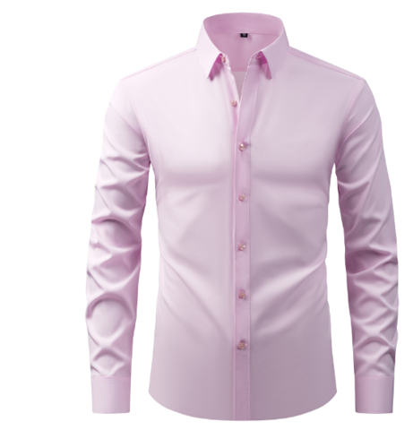 Men's long-sleeve solid shirt with pointed collar and button front