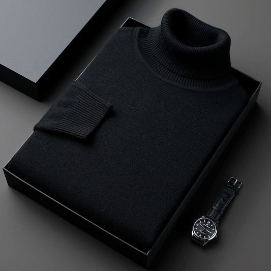Folded solid turtleneck sweater with ribbed collar and long sleeves
