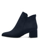 Women's navy suede ankle boot with a mid block heel