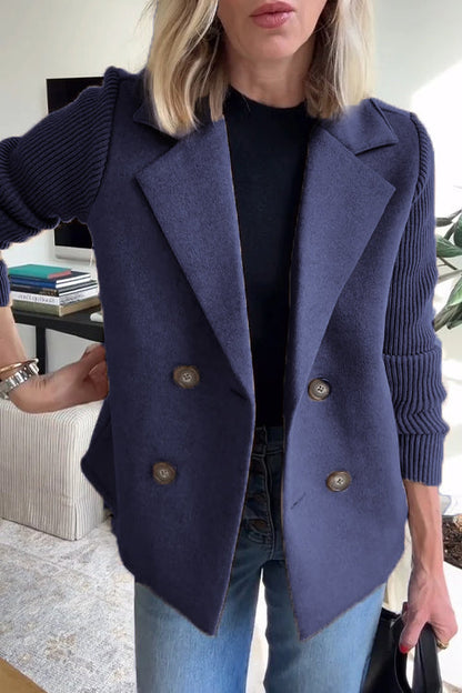 Women's double-breasted blazer with notched lapels and long ribbed sleeves