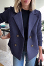Women's double-breasted blazer with notched lapels and long ribbed sleeves