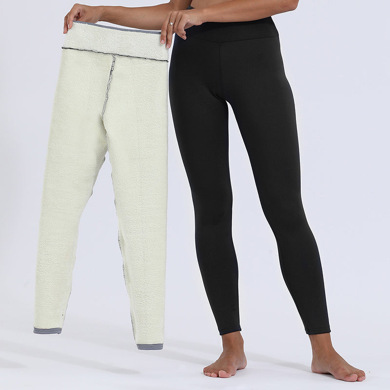 Women's full-length fleece leggings with high-rise waistband and contrasting lining