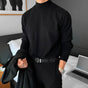Men's plain mock neck sweater with long sleeves and ribbed trims